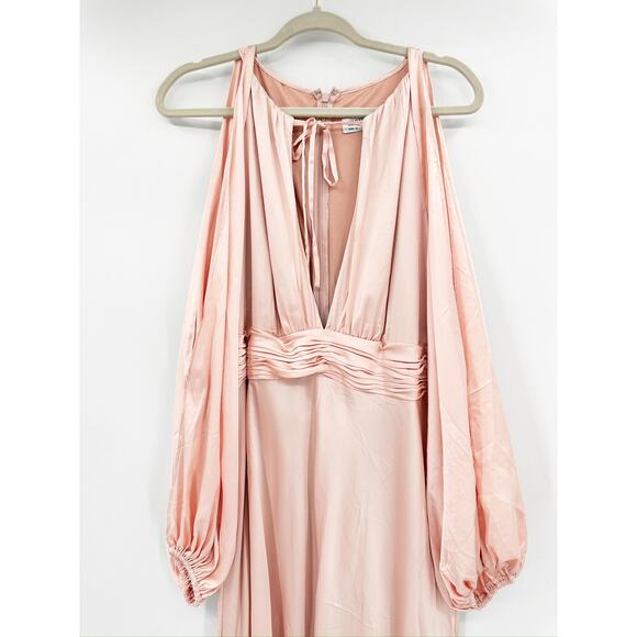 Mac Duggal Blush Pink Tied Keyhole Cold Shoulder Bishop Sleeve Gown Size 14 - Picture 4 of 7